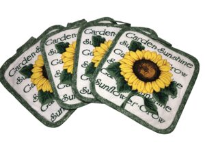 set of four pot holders for kitchen (sunflower)