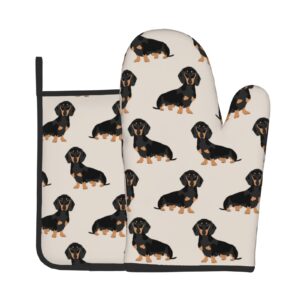 dachshund weiner dog pet dogsfunny oven mitt and pot holders set heat resistant for kitchen cooking baking grilling waterproof non-slip thick oven gloves