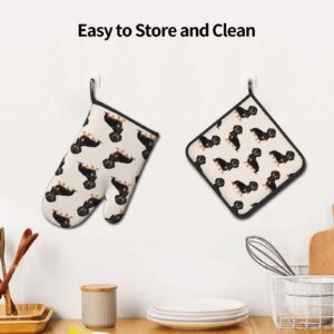 Dachshund Weiner Dog Pet DogsFunny Oven Mitt and Pot Holders Set Heat Resistant for Kitchen Cooking Baking Grilling Waterproof Non-Slip Thick Oven Gloves