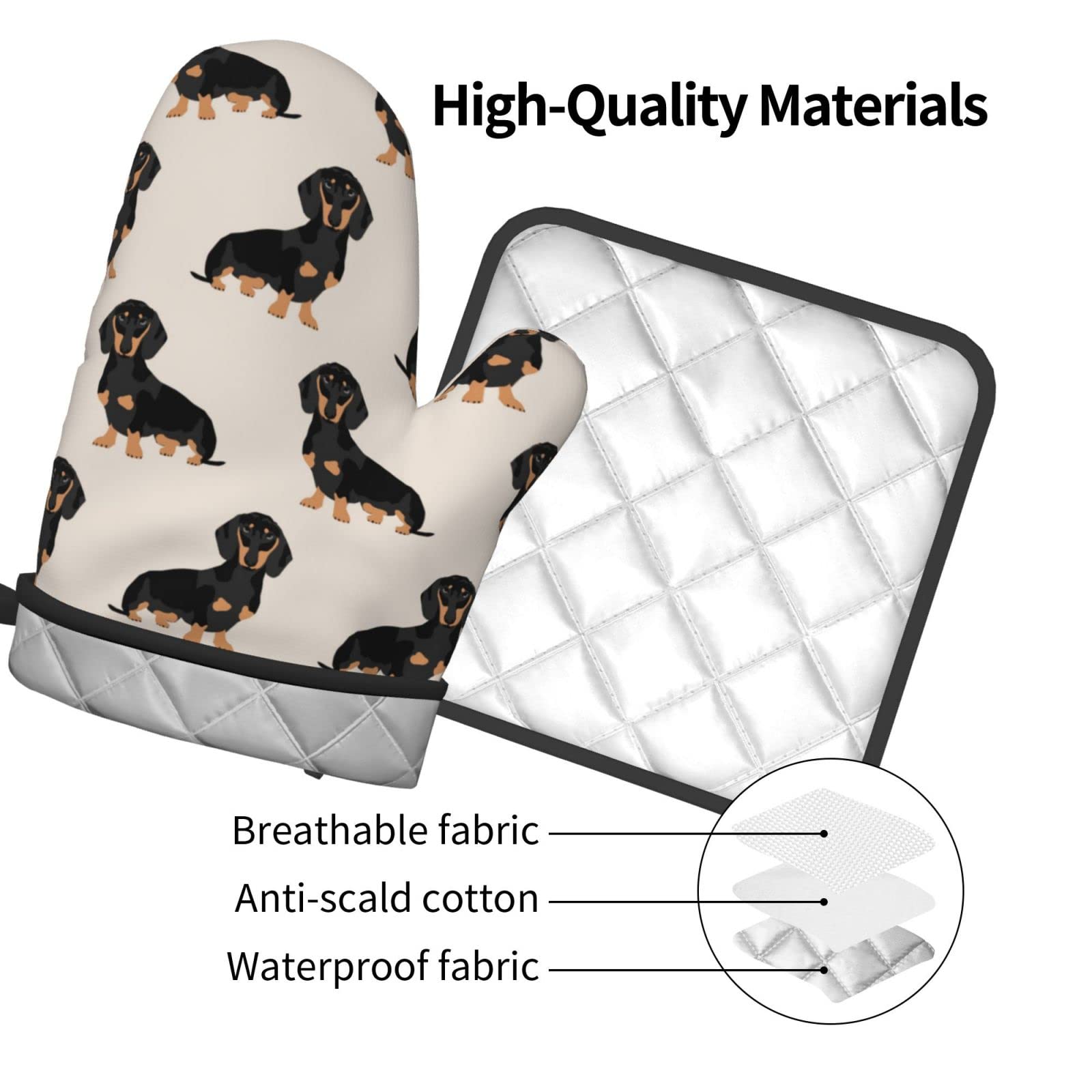 Dachshund Weiner Dog Pet DogsFunny Oven Mitt and Pot Holders Set Heat Resistant for Kitchen Cooking Baking Grilling Waterproof Non-Slip Thick Oven Gloves