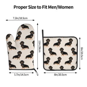 Dachshund Weiner Dog Pet DogsFunny Oven Mitt and Pot Holders Set Heat Resistant for Kitchen Cooking Baking Grilling Waterproof Non-Slip Thick Oven Gloves