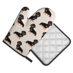 Dachshund Weiner Dog Pet DogsFunny Oven Mitt and Pot Holders Set Heat Resistant for Kitchen Cooking Baking Grilling Waterproof Non-Slip Thick Oven Gloves