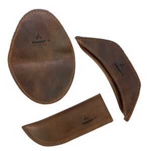 cast leather co. - rustic hot handle holders (set of 3) panhandle, side kick & grip mitt handmade from full grain leahter, assist grip for cast iron skillets & pans - bourbon brown