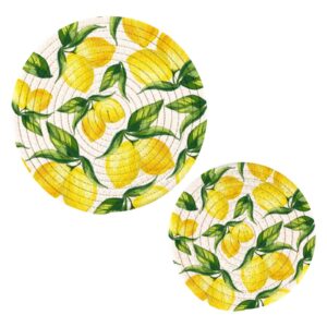 alaza yellow lemon and leaves on white potholders trivets set cotton hot pot holders set farmhouse coasters,hot pads,hot mats for kitchen counter decorative