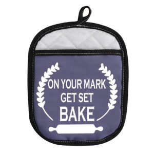 wcgxko baking show inspired oven pads pot holder with pocket on you mark get set bake (get set bake bl)