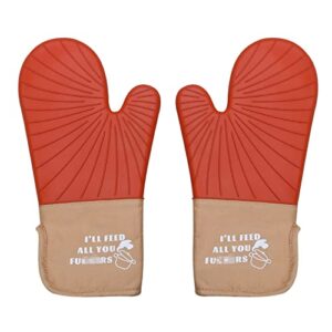 silicone oven mitts with quilted liner and non-slip grip, extra long oven mitts heat resistant, kitchen mitts perfect for bbq, baking, cooking and grilling - 1 pair 13.6 inch orange