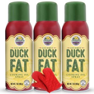 cornhusker kitchen gourmet duck fat spray cooking oil 3 pack bundle with deco chef pair of red heat resistant oven mitt