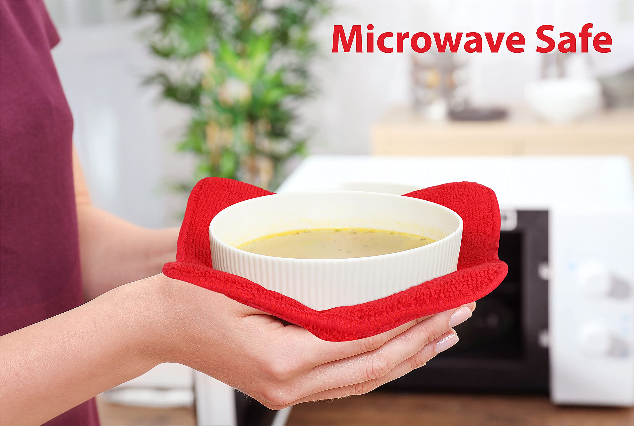 Bowl Cozy Set of 8 Microfiber Huggers for Hot & Cold Bowls Microwave Safe Premium Quality Pot Holder Keeps Your Hand Safe This Heat Resistant Food Warmer Dishes Pads Can Use As Mittens (8 PCS)