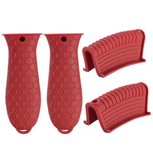 4 pieces silicone hot tool holder heat resistant potholder cookware handle non slip rubber pot holders handles grip covers for cast iron skillet silicone cooking kitchen suits