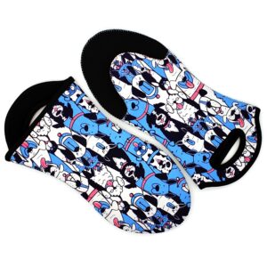 dog print oven mitts 2 pack, neoprene fabric heat resistant rubber grip, kitchen oven glove, washable pot holder