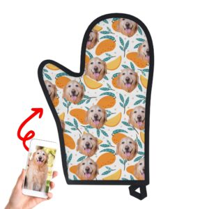 godmerch custom face oven mitts with picture dogs cat pet, personalized oven gloves with photo customized unisex funny crew oven gloves safe cooking gifts for men women, cute personalized kitchen