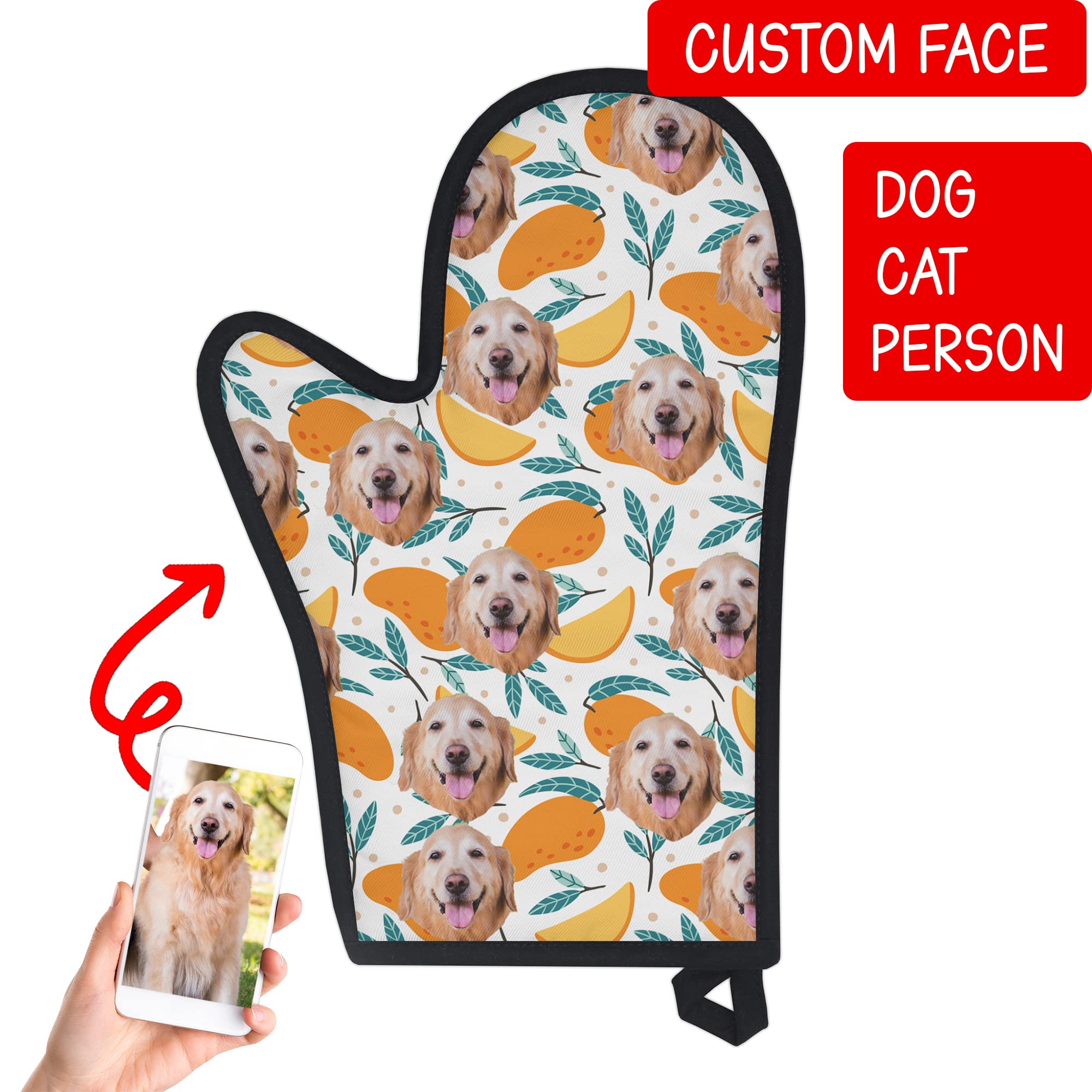 Godmerch Custom Face Oven Mitts with Picture Dogs Cat Pet, Personalized Oven Gloves with Photo Customized Unisex Funny Crew Oven Gloves Safe Cooking Gifts for Men Women, Cute Personalized Kitchen