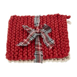 mud pie christmas crochet pot holder set, white & red, 8" x 8"