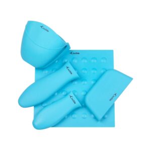 silicone hot handle holders, potholders (5-pack mix turquoise) for cast iron skillets, pans, frying pans & griddles, metal and aluminum cookware handles - sleeve grip, handle cover