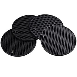 smithcraft silicone trivets for hot dishes pots & pans, black silicone trivet mat for table, round pot holders, jar opener & spoon rest, non slip, flexible, durable heat resistant mat hot pads black