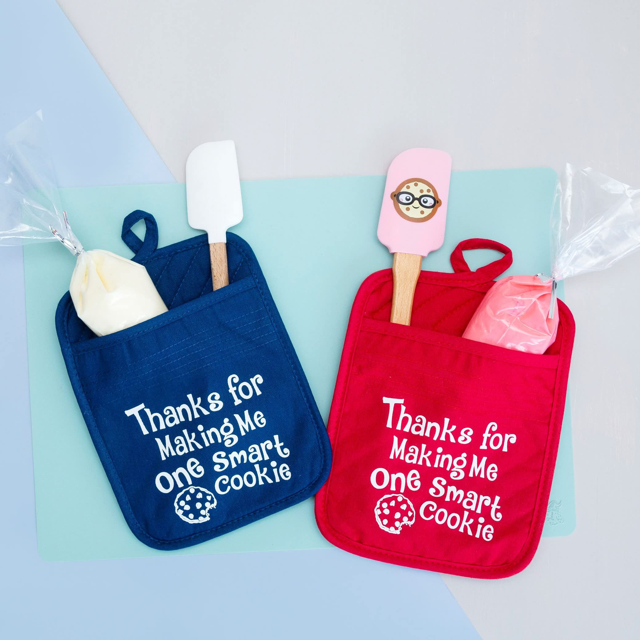 Teacher Appreciation Gift for Women - Thank You Present Potholder - One Smart Cookie Oven Mitt - Set of 2 (One Smart Cookie 3 pack)