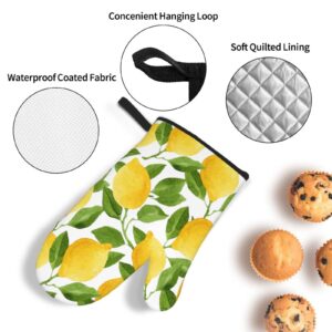 Yellow Lemon Oven Mitts and Pot Holders Set of 4, Oven Mittens and Potholders Heat Resistant Gloves for Kitchen Cooking Baking Grilling BBQ