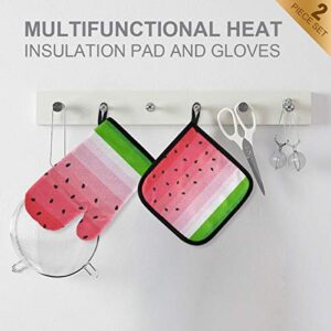 Watermelon Oven Mitts Pot Holders Set Summer Heat Resistant Gloves and PotHolders Pad 2Pcs Kitchen Decor Recycled Microwave Gloves for Baking Cooking