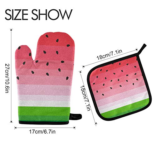 Watermelon Oven Mitts Pot Holders Set Summer Heat Resistant Gloves and PotHolders Pad 2Pcs Kitchen Decor Recycled Microwave Gloves for Baking Cooking