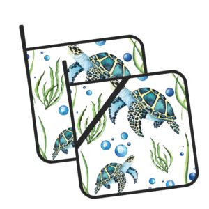 sea turtles and seaweed and bubbles pot holders set of 2 kitchen heat resistant potholder for microwave cooking baking oven end dishes and bbq