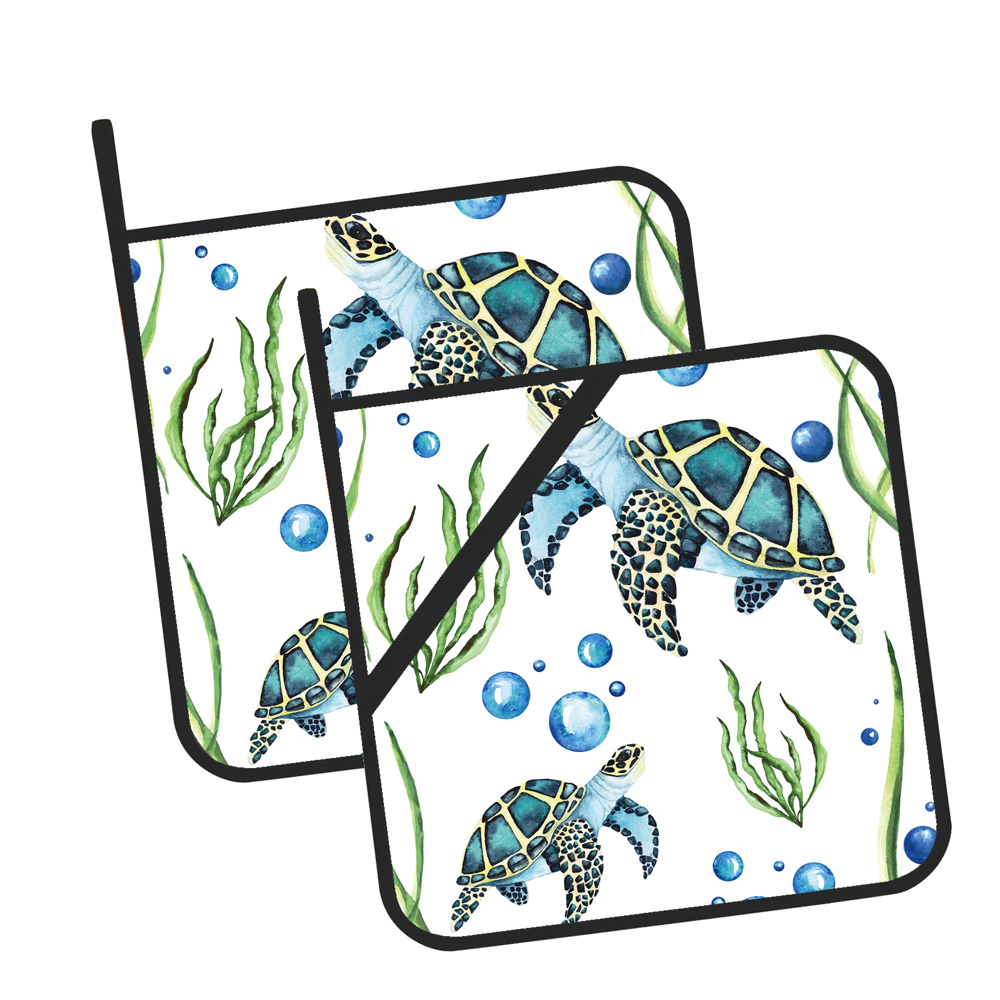 Sea Turtles and Seaweed and Bubbles Pot Holders Set of 2 Kitchen Heat Resistant Potholder for Microwave Cooking Baking Oven End Dishes and BBQ