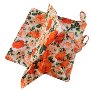 CUSHYSTORE Floral Blossom Garden Flower Pot Holder Oven Pads Potholders for Cooking Kitchen 7.75", 2 Pack (Orange)