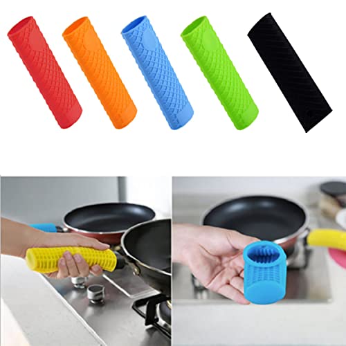 MroMax Silicone Hot Handle Holder 6.1 Inch Non Slip Potholder Heat Resistant Pot Handle Sleeve for Cast Iron Pot Woks Frying Pans Griddles Skillets Oven Black 4Pcs