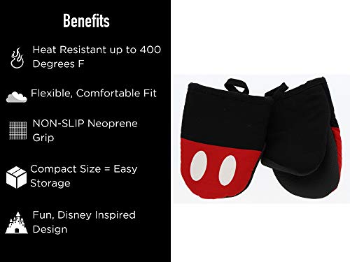 Disney Kitchen Cotton Mini Oven Mitts/Glove Set w/Neoprene Insulation for Easy Gripping While Cooking, Heat Resistant Kitchen Accessories, 5” x 6.5”, Classic Mickey, 2pk