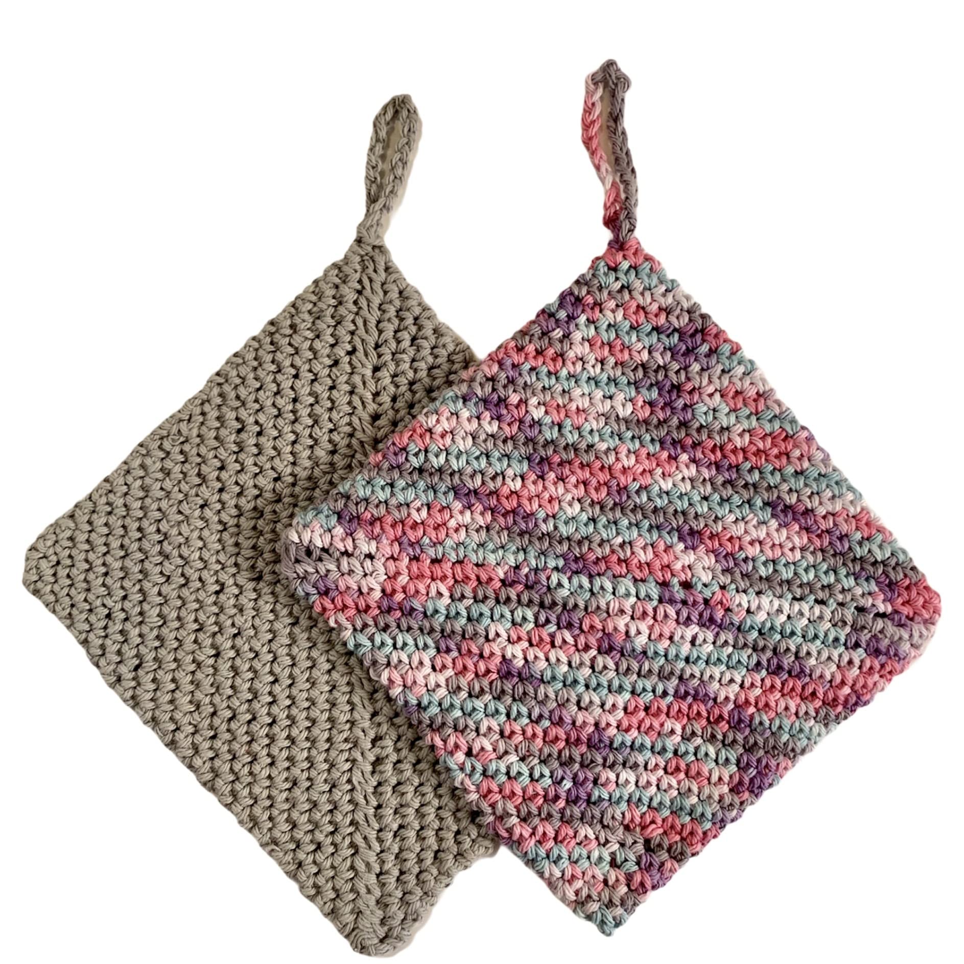 Double Thickness Potholders - 100% cotton - Trivet - Gray and Fondant Fun