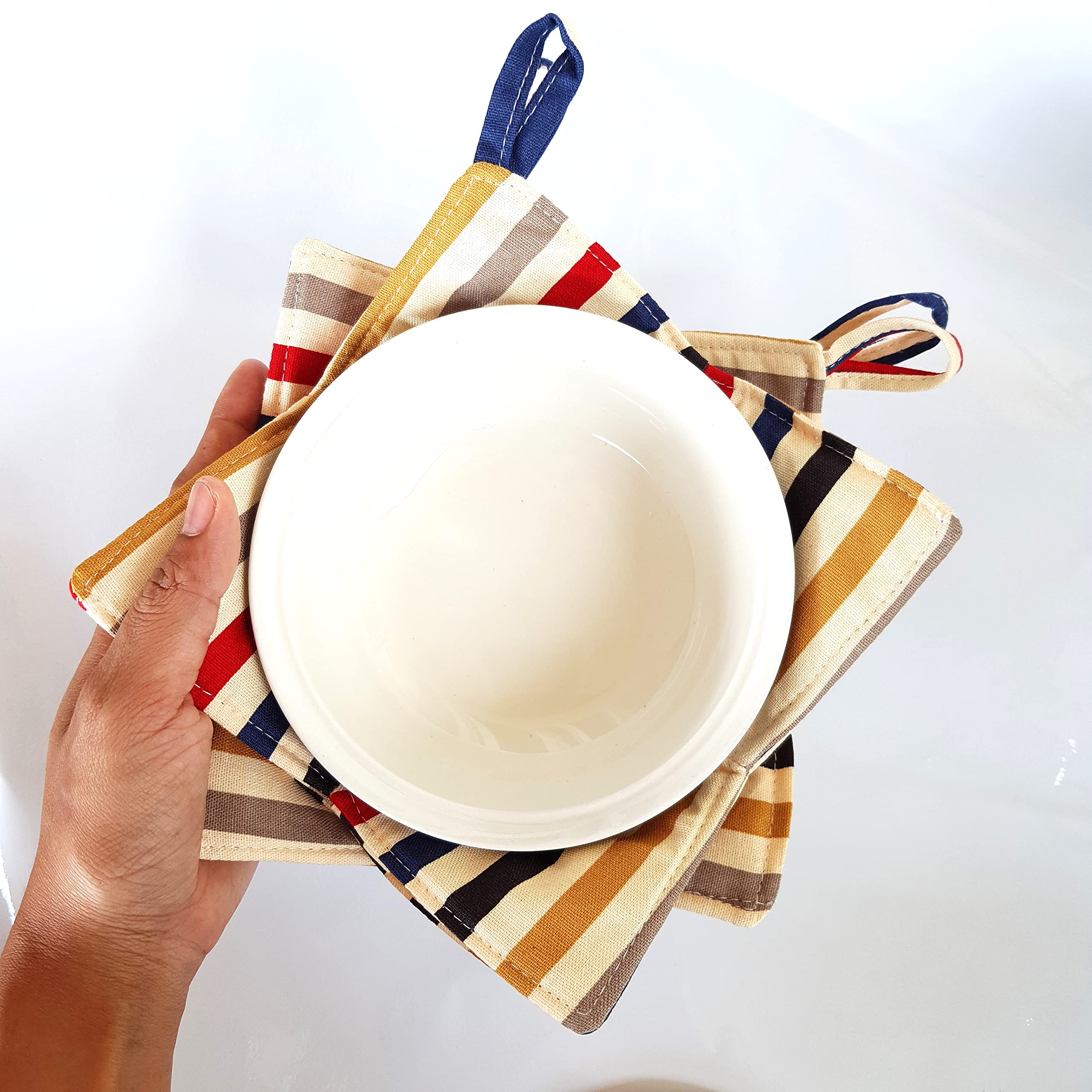 CUSHYSTORE 4X Bowl Cozy Canvas Holders Heat and Cold Resistant Anti-Scalding Protector - Retro Stripe