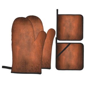 oven mitts and pot holders sets of 4 paint hammered abstract orange brown vintage aged copper burnt dirty dark antique polyester oven mitts with oven gloves and hot pads potholders for kitchen bbq