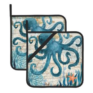 sea animals octopus pot holders set of 2 with loop heat resistant hot pads for cooking baking grilling