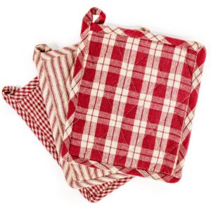 High End Home 3 Piece Pot Holder Set - Hot Pads for Kitchen 7 x 8.5 Inch Burgundy Red