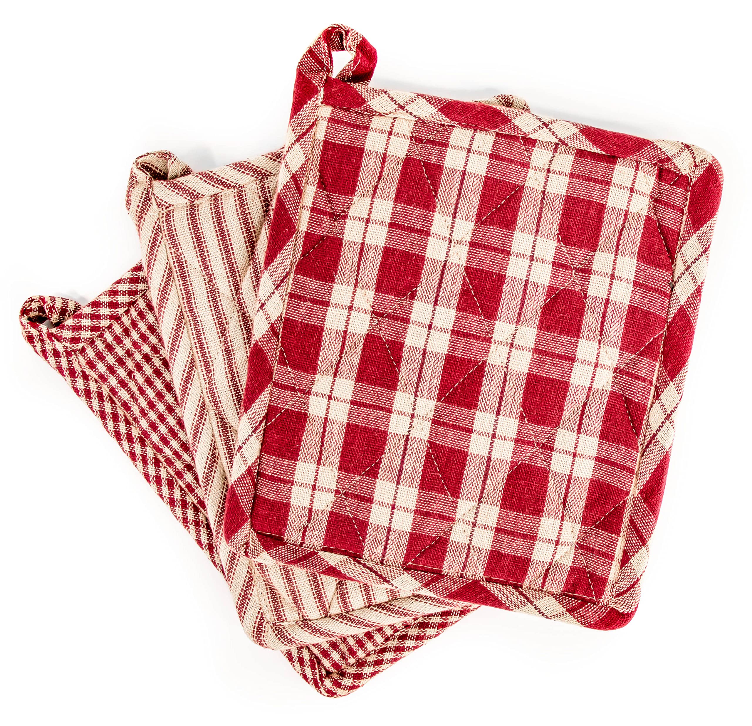 High End Home 3 Piece Pot Holder Set - Hot Pads for Kitchen 7 x 8.5 Inch Burgundy Red