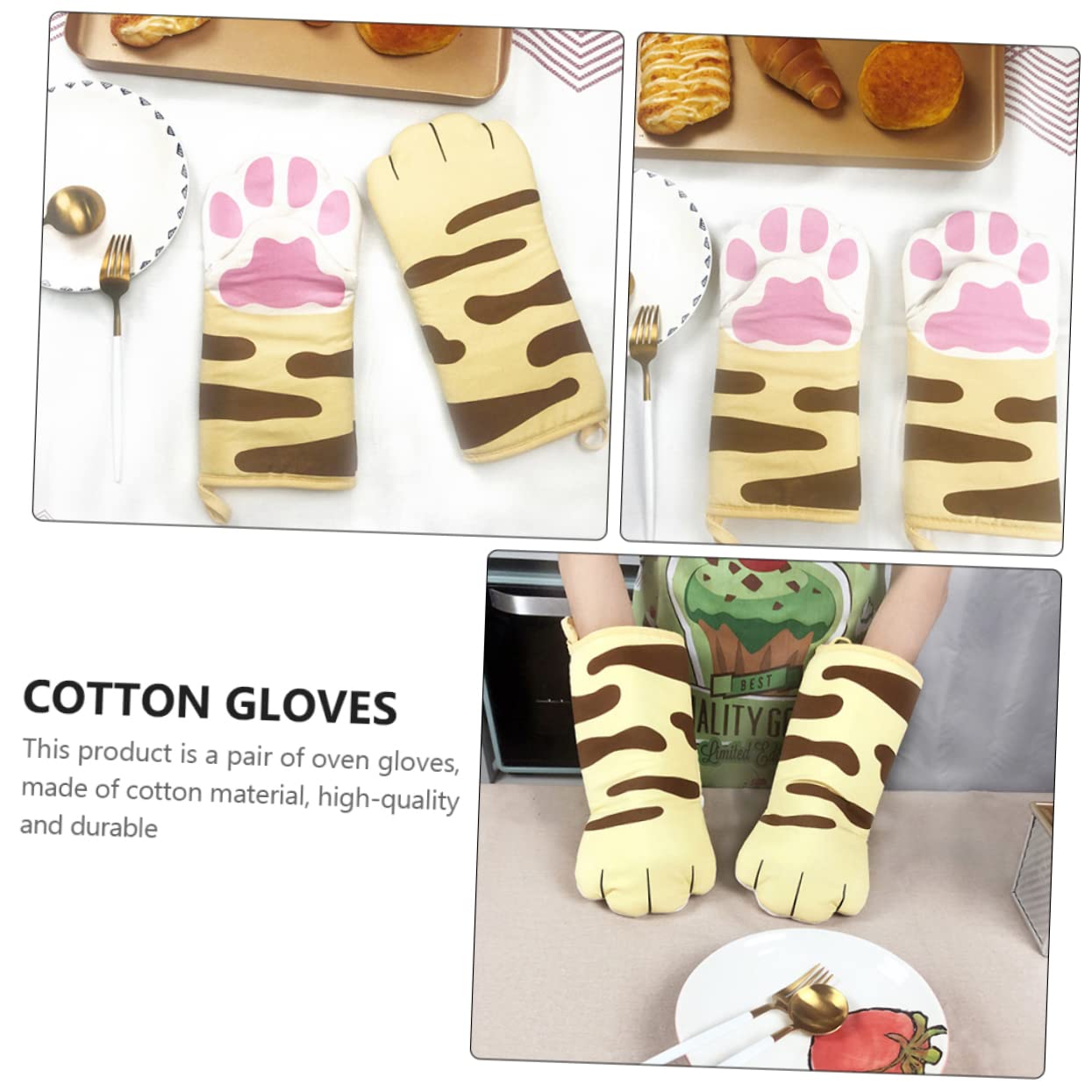 1 Pair Microwave Gloves Mittens Kids Cat Paw Oven Mitts Silicone Mitts Cooking Pinch Grips Grilling Mitts Christmas Oven Mitts Cotton Pot Holder Kitchen Tools Gloves