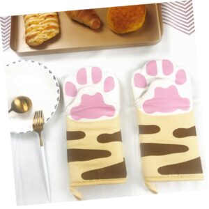 1 Pair Microwave Gloves Mittens Kids Cat Paw Oven Mitts Silicone Mitts Cooking Pinch Grips Grilling Mitts Christmas Oven Mitts Cotton Pot Holder Kitchen Tools Gloves