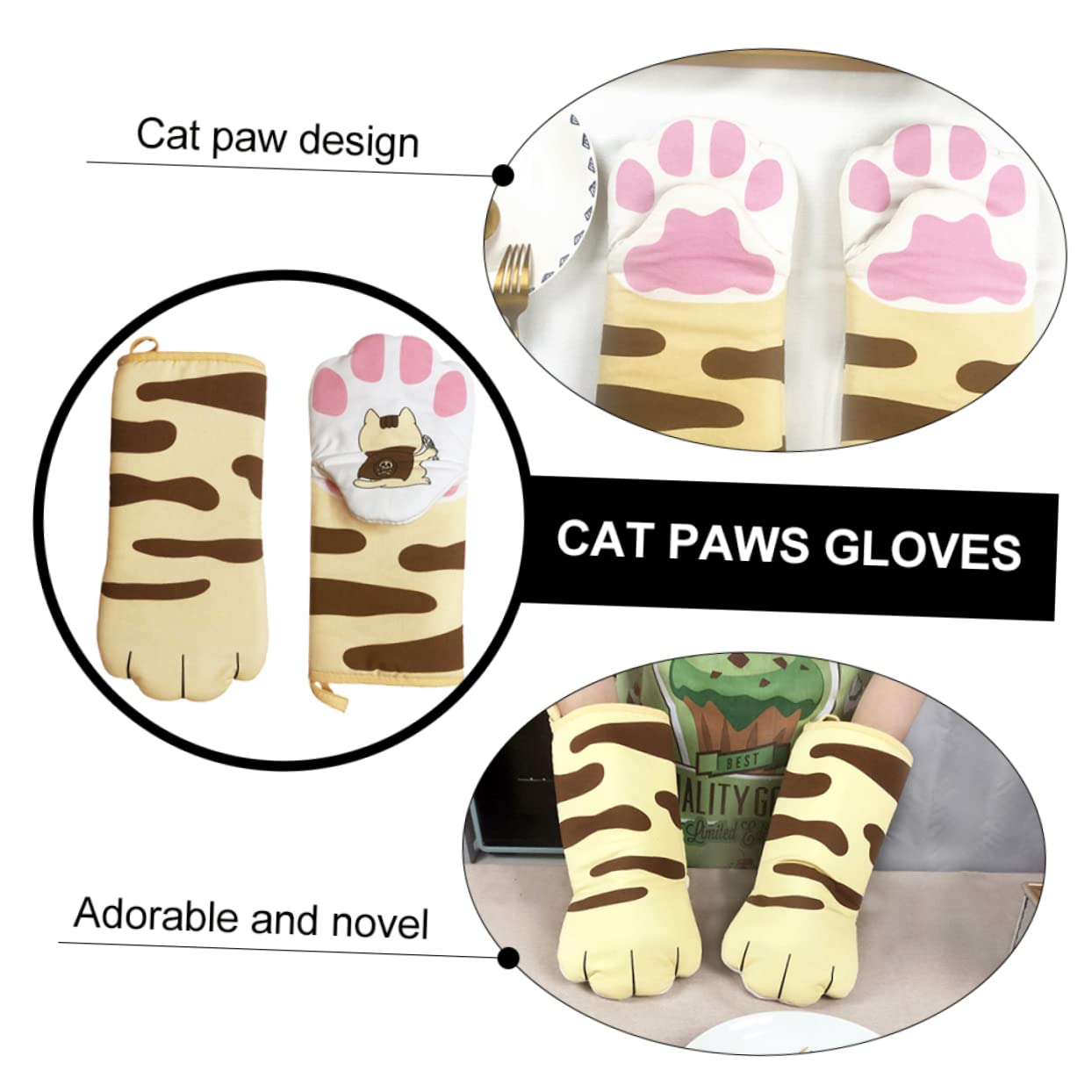 1 Pair Microwave Gloves Mittens Kids Cat Paw Oven Mitts Silicone Mitts Cooking Pinch Grips Grilling Mitts Christmas Oven Mitts Cotton Pot Holder Kitchen Tools Gloves