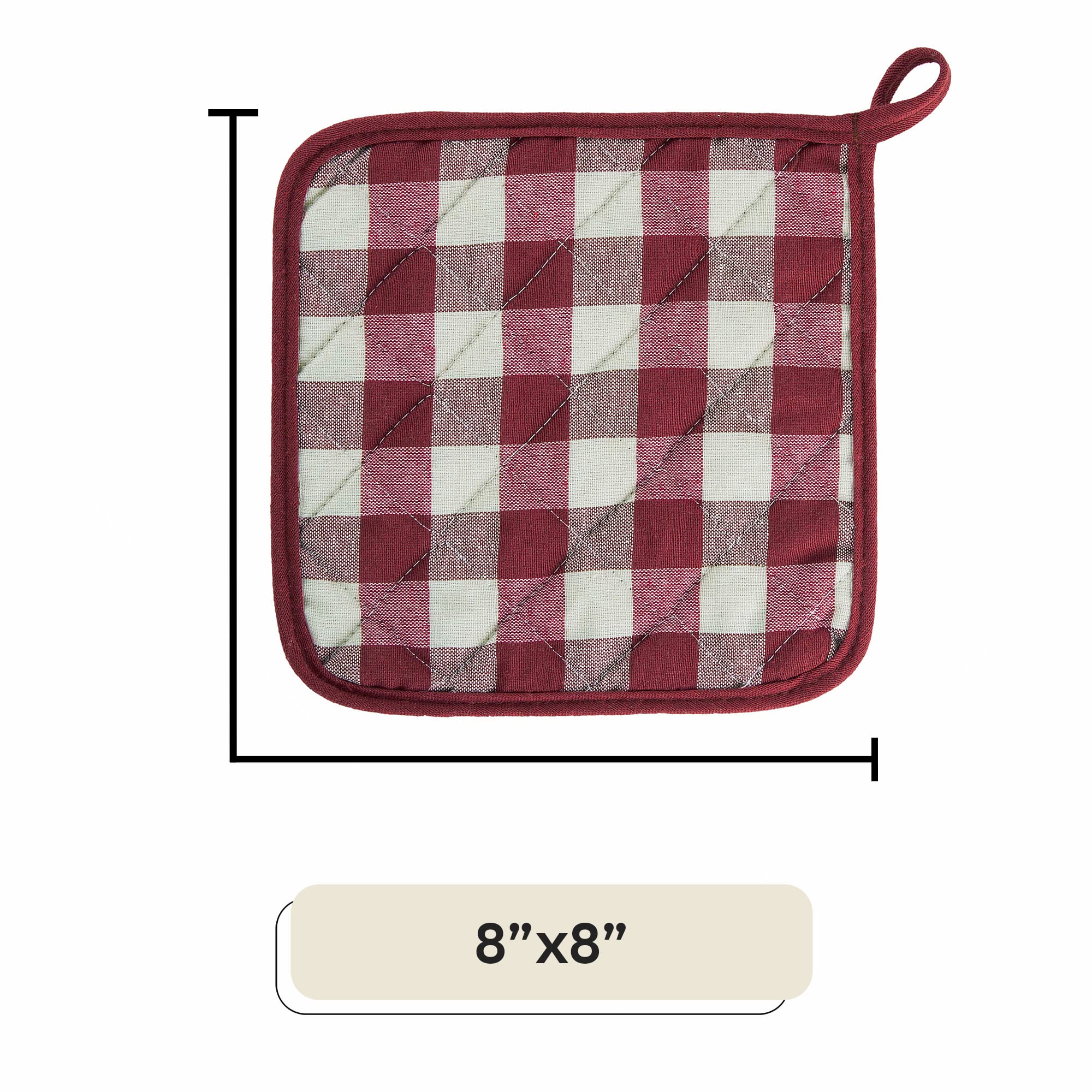 Buffalo Check Pot Holders, 2 Pack, Burgundy - 8" x 18" - Quilted Trivet Pot Holders are Heat Resistant, Machine Washable & Stain Repellant - Non-Slip for Pots & Pans by Achim Home Decor