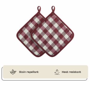 Buffalo Check Pot Holders, 2 Pack, Burgundy - 8" x 18" - Quilted Trivet Pot Holders are Heat Resistant, Machine Washable & Stain Repellant - Non-Slip for Pots & Pans by Achim Home Decor