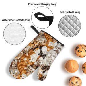 Cute Cat Oven Mitts and Pot Holders Sets, Non-Slip Heat Resistant Gloves Potholders Pot Pads for Kitchen Cooking Baking Grilling BBQ(4-Piece Set)