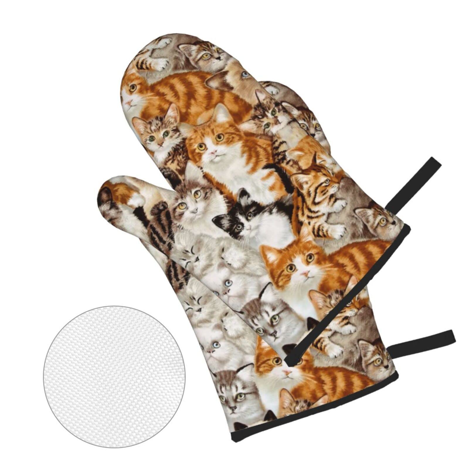 Cute Cat Oven Mitts and Pot Holders Sets, Non-Slip Heat Resistant Gloves Potholders Pot Pads for Kitchen Cooking Baking Grilling BBQ(4-Piece Set)