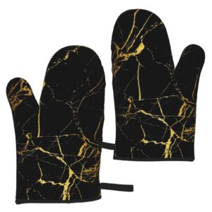 Black Gold Marble Oven Mitts Waterproof Non Slip Heat Resistant Kitchen Gloves for Baking Cooking Grilling BBQ