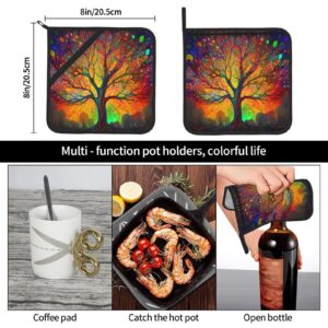 Mount Hour Potholders, Rainbow Tree of Life Colorful Forest Tree Baking Pot Holder for Cooking BBQ, 2-Piece Set