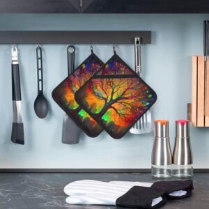 Mount Hour Potholders, Rainbow Tree of Life Colorful Forest Tree Baking Pot Holder for Cooking BBQ, 2-Piece Set