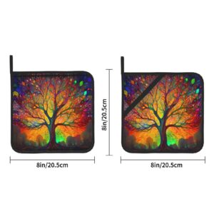 Mount Hour Potholders, Rainbow Tree of Life Colorful Forest Tree Baking Pot Holder for Cooking BBQ, 2-Piece Set