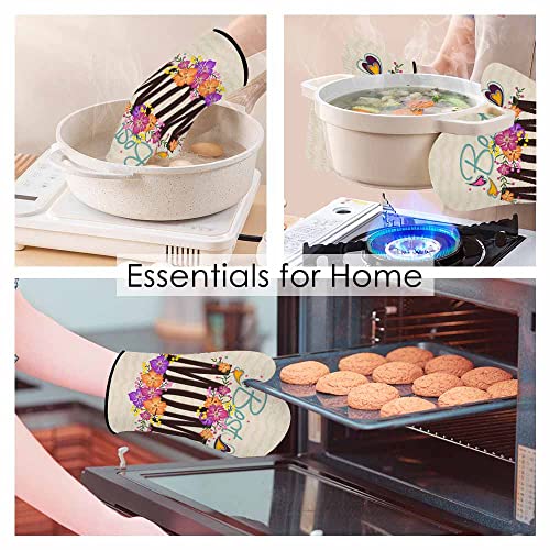 Samgula Best Mom Oven Mitts and Pot Holders Sets Happy Mother's Day Hearts Flowers Heat Resistant 3pcs for Cooking Baking BBQ