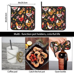 Pot Holders 2pcs Set, Kitchen Oven Glove High Heat Resistant 500 Degree Oven Mitts and Potholder with Non-Slip Silicone Surface for Baking,Cooking,BBQ - Cute Rooster Chickens