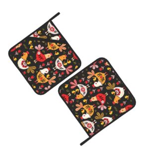 Pot Holders 2pcs Set, Kitchen Oven Glove High Heat Resistant 500 Degree Oven Mitts and Potholder with Non-Slip Silicone Surface for Baking,Cooking,BBQ - Cute Rooster Chickens