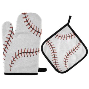 aslsiy baseball oven mitts and pot holders sets kitchen glove holder heat resistant kitchen mittens for microwave bbq baking grilling thanksgiving christmas holiday gifts