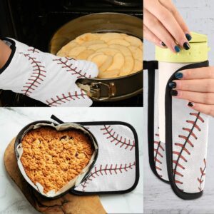 Aslsiy Baseball Oven Mitts and Pot Holders Sets Kitchen Glove Holder Heat Resistant Kitchen Mittens for Microwave BBQ Baking Grilling Thanksgiving Christmas Holiday Gifts